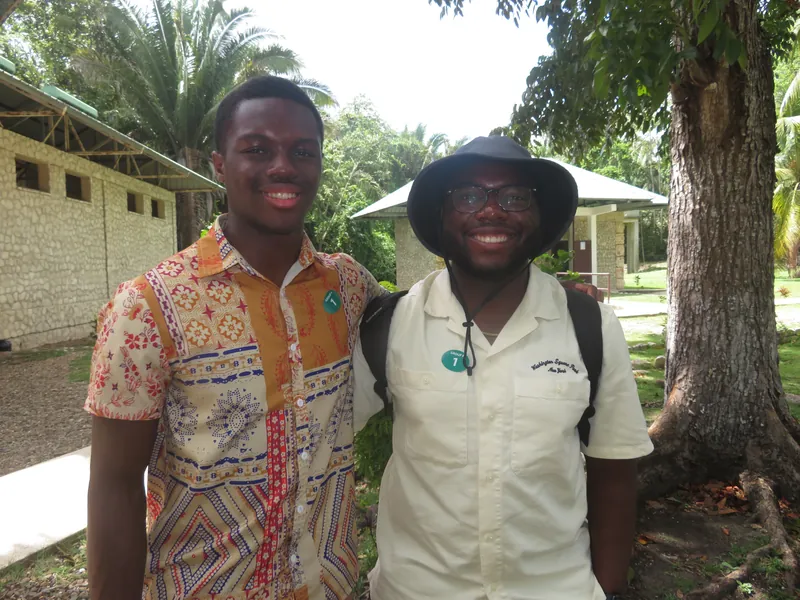 Two people connecting during a global experience